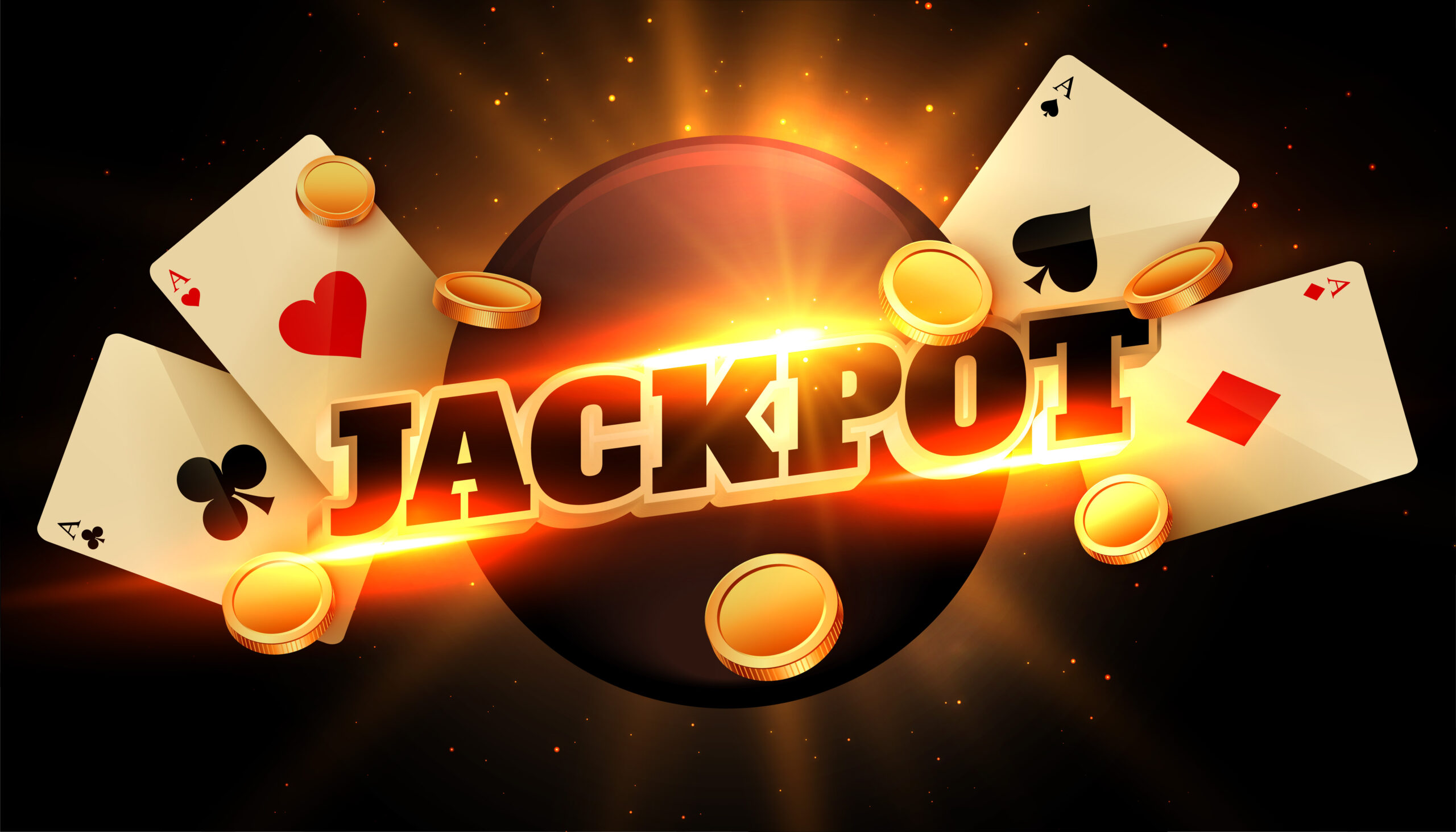 jackpot congratulation background with coins and casino cards